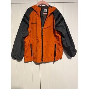 Columbia Youth Orange Gray Hooded Windbreaker Jacket Size 8
